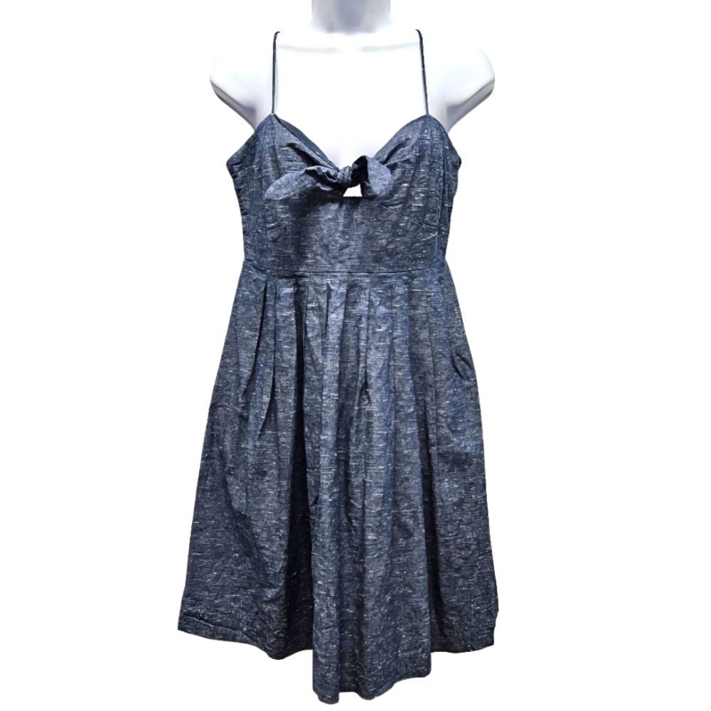 0068 Madewell 100% Cotton Front Tie Spaghetti Strap Mini Dress Blue Size 2